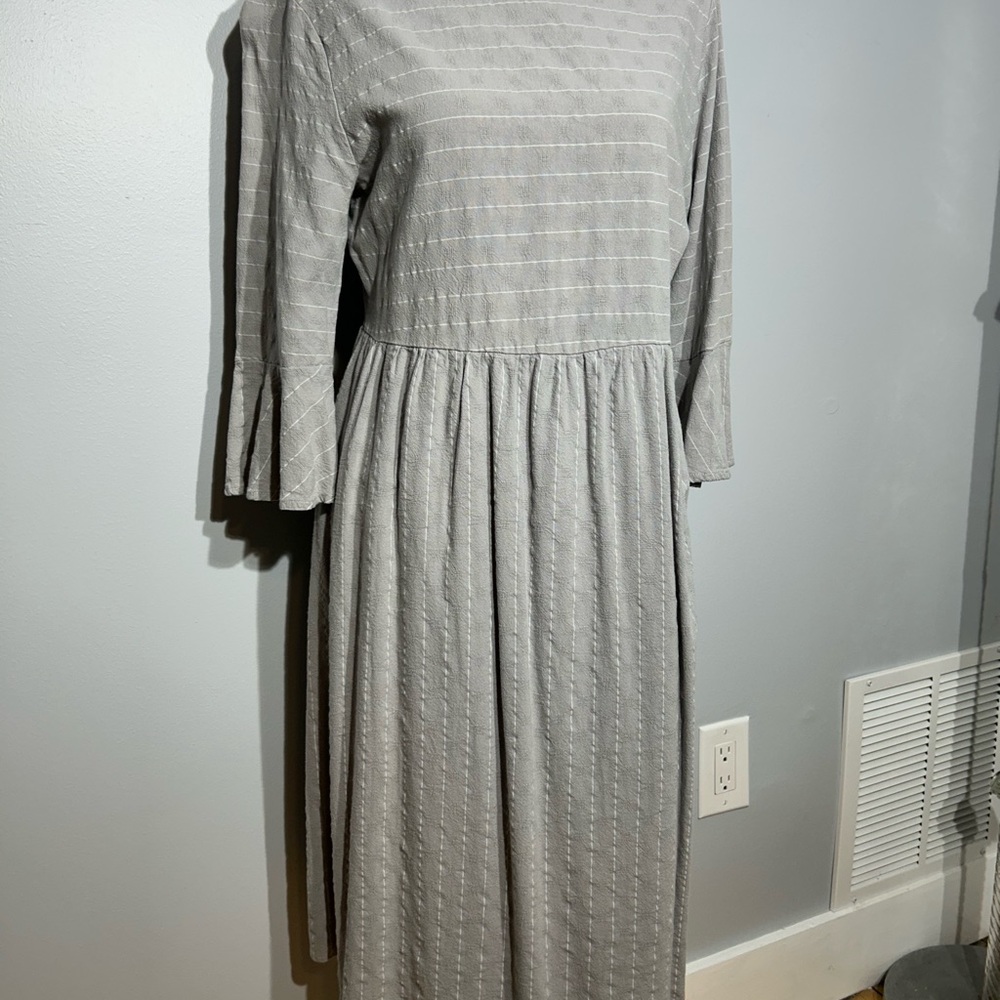 Ces Femme Gray Pleated A-Line Dress with Bell Sleeves